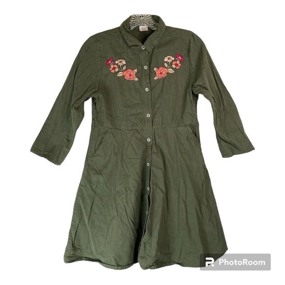 5/$25 Wonder Nation Green Denim Floral Embroidered Button Down Dress Pockets XL - Picture 1 of 8